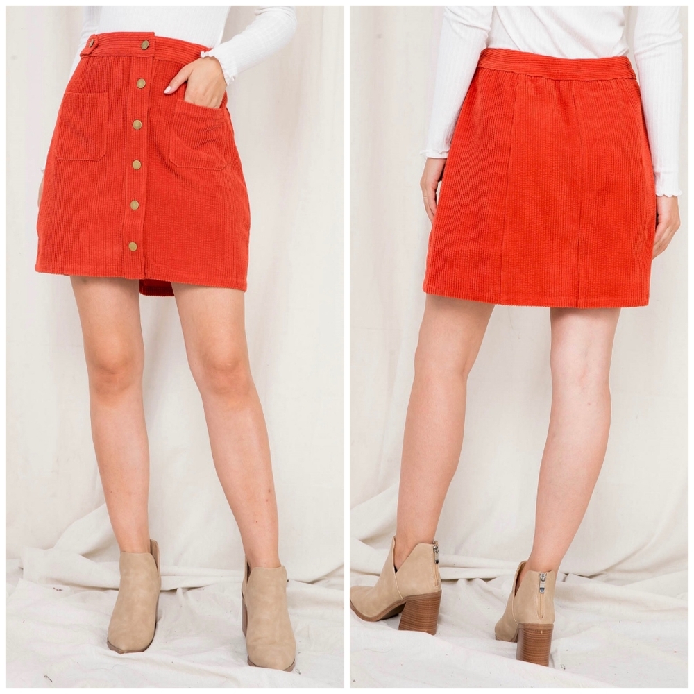 FEW LEFT❗️LOVERICHE Bright Rust Corduroy Short Skirt - Picture 4 of 6